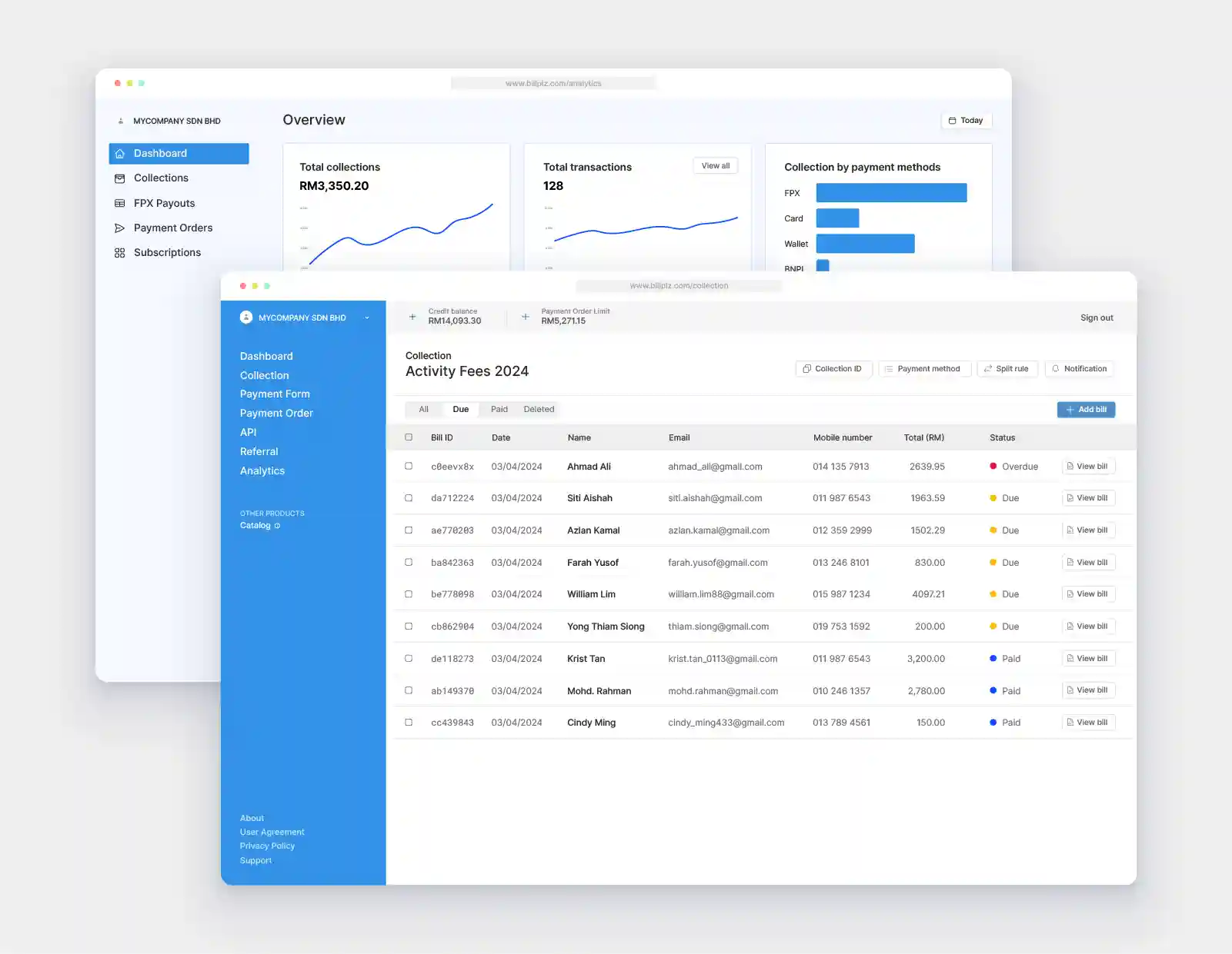 Dashboard interface