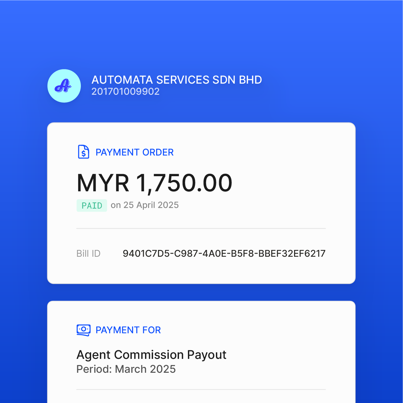 Payment Order receipt