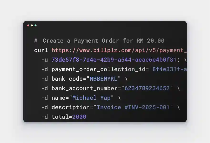 Example code to create Payment Order