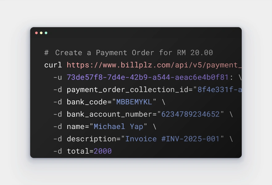 Example code to create Payment Order